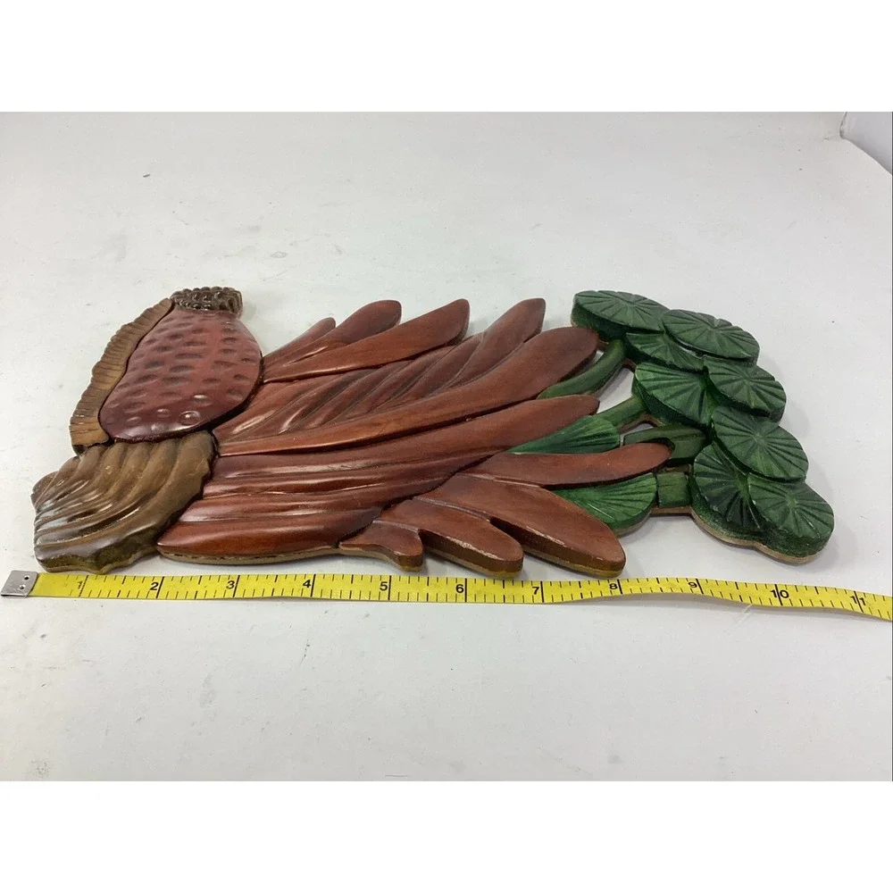 VTG Carved Wooden Tropical Botanical Wall Art Bohemian Decor Lot Of Two 11